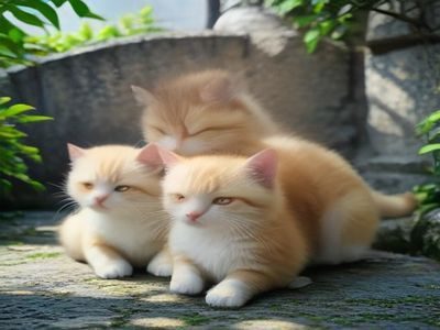 兔子角色抱着橘猫在阳台晒太阳的萌宠日常插画，画面温馨可爱
